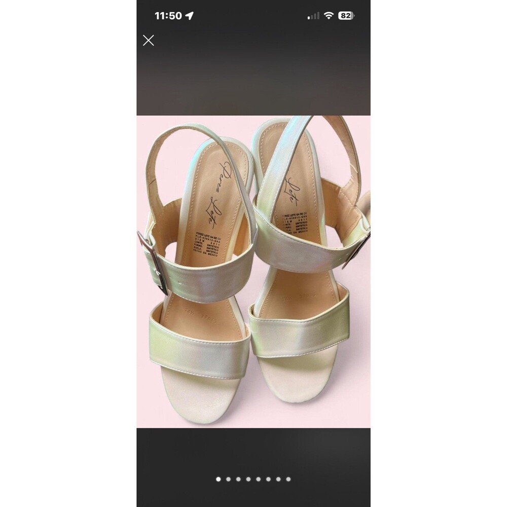 PEREZ LETE SIZE 24.5 (24 1/2) STYLE # 3965 Iridescent cream block heel sanda